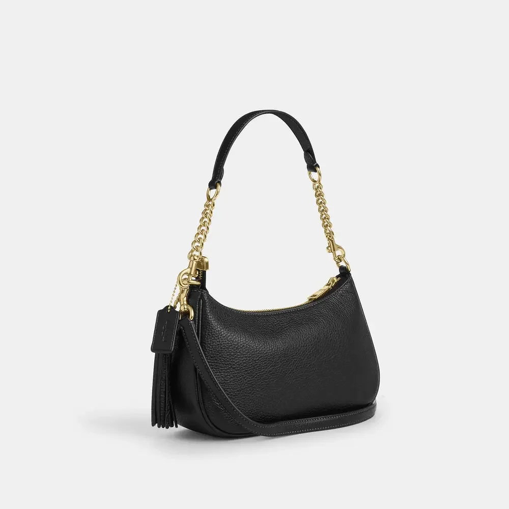 ⭐️Coach NWT Black Pebble Leather Teri Shoulder Bag With Gold Rivets⭐️ - Picture 7 of 11